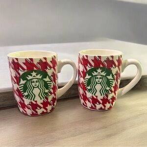 Starbucks Red Houndstooth Coffee Mug Cup 2017 - Lot of 2